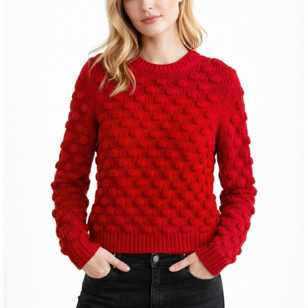 Red Bobble Textured Wool Cashmere Blend Sweater S